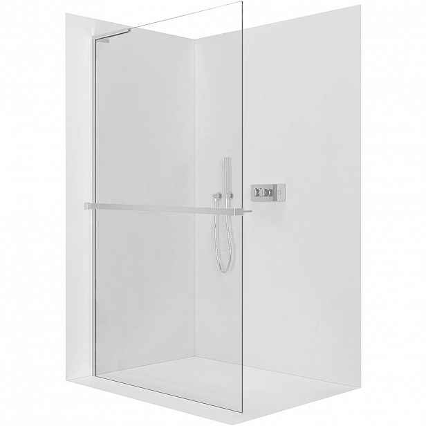 Sprchová zástěna Walk-in Onyx L-levá vzpěra - 8 mm + polička/držák na ručníky - chrom, transparentní sklo - 100x200 cm