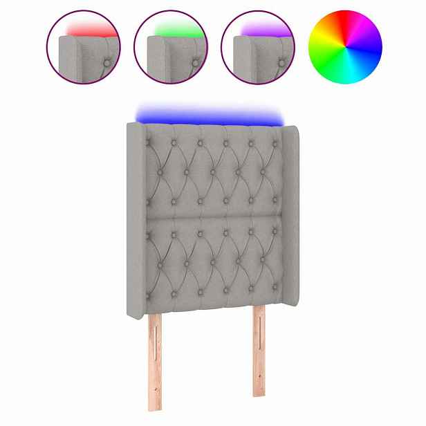 vidaXL Čelo postele s LED světle šedé 83 x 16 x 118/128 cm textil