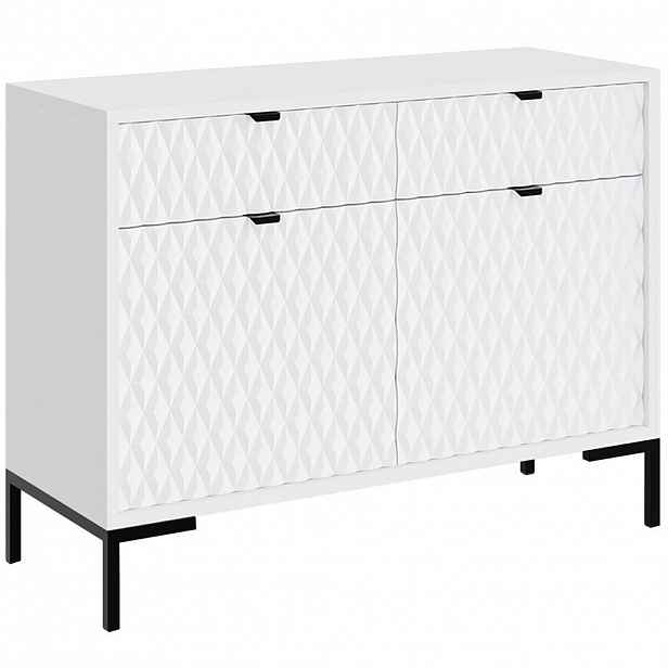 Beautysofa KOMODA Montreal se 2 dvířky a 2 zásuvkami, dekorativní 3D čela, 100 cm, bílá