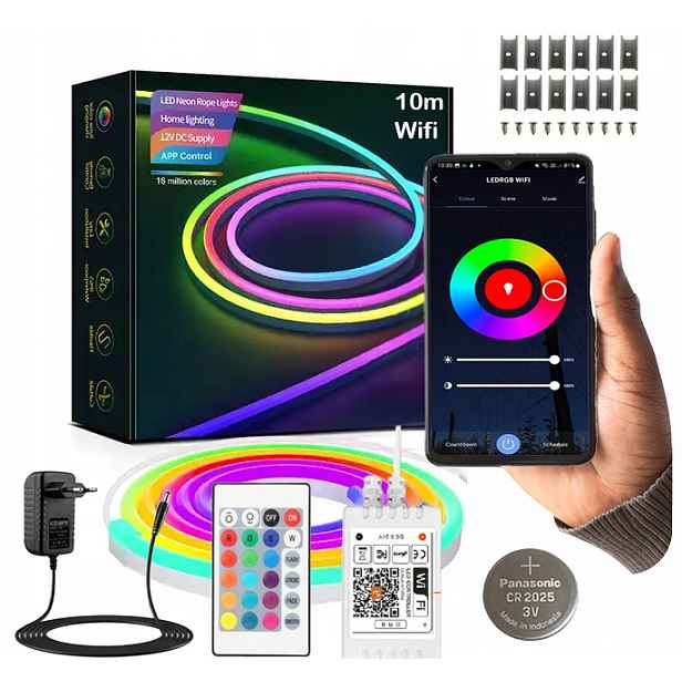 Neon Led Páska 10M 5050 Rgb Wifi Tuya Aplikace Dálkový Ovladač Voděodolná 120LED/M