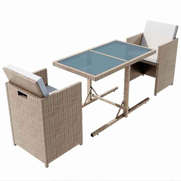vidaXL 3dílný bistro set s poduškami polyratan béžový