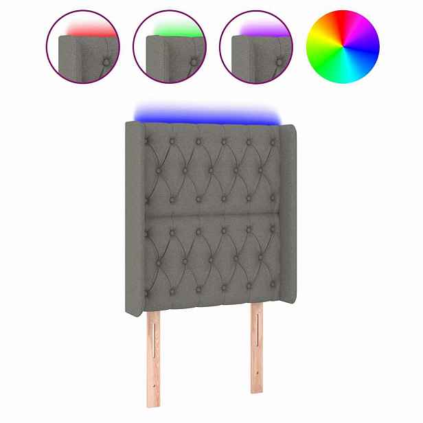 vidaXL Čelo postele s LED tmavě šedé 83 x 16 x 118/128 cm textil