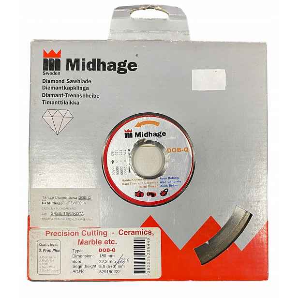 Diamantový Kotouč pro Slinuté Dlažby 180x5x25,4 mm Midhage