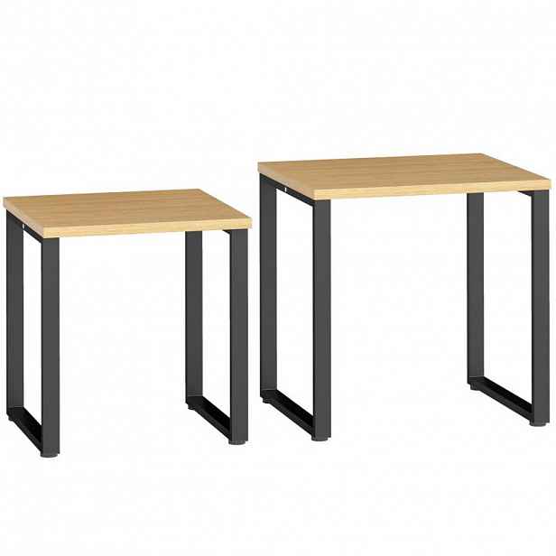 Redom KONFERENČNÍ stolek 60/50/60 cm a 50/50/54 cm v sadě, prostorově úsporný design, stabilní kovová konstrukce, Přírodní dřevo