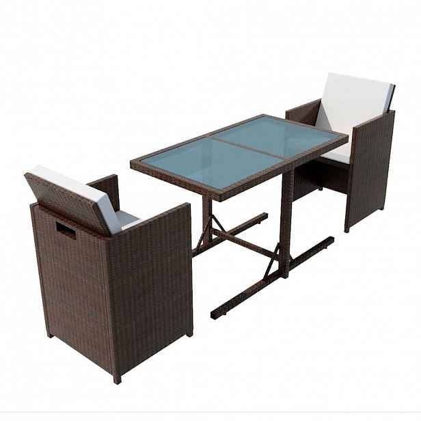 vidaXL 3dílný bistro set s poduškami polyratan hnědý