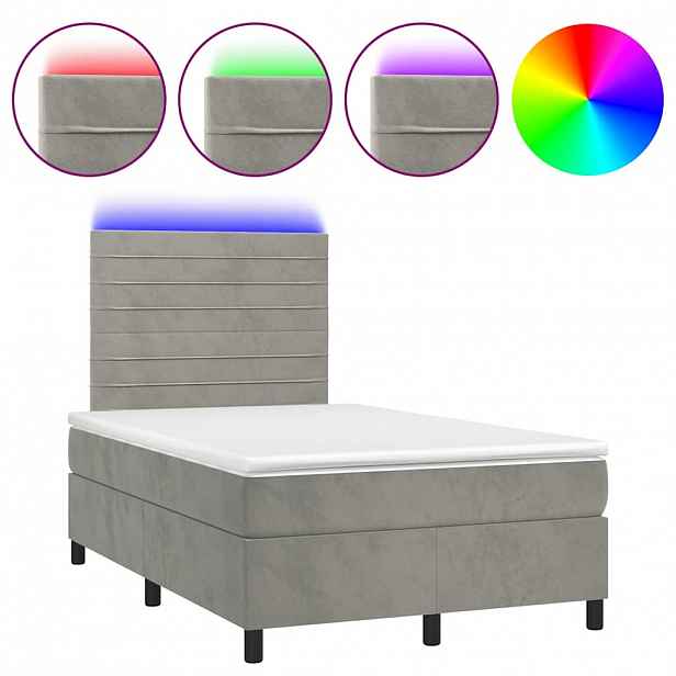 vidaXL Box spring postel s matrací a LED světle šedá 120x190 cm samet