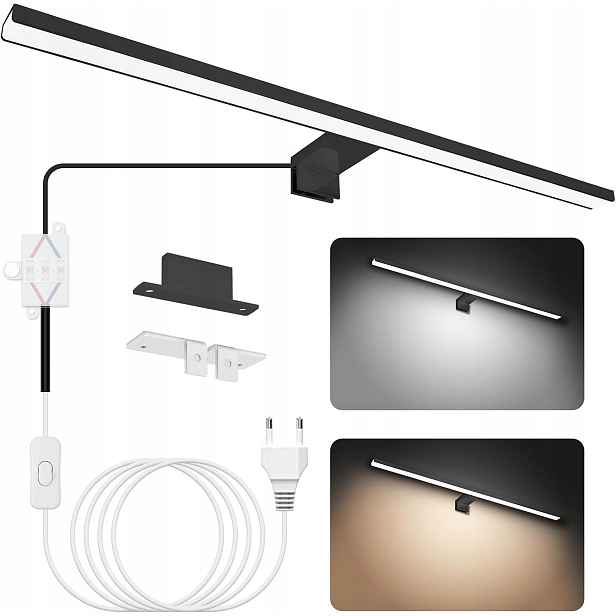 Lampa Nad Zrcadlo Led 15W 60cm Černá Koupelnová Lampa IP44 4000K-6000K