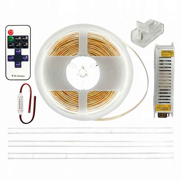 Led pásek Cob 5 m 24V 4000K Bílá Neutrální Silná barva Napájecí zdroj Dálkový Ovladač