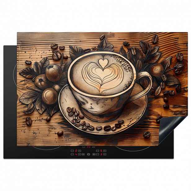 MuchoWow KRYT NA INDUKČNÍ DESKU Káva - Vintage - hnědá - šálek - dřevo 77x51 cm