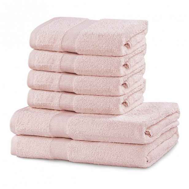 Set 2 růžových osušek a 4 ručníků DecoKing Marina