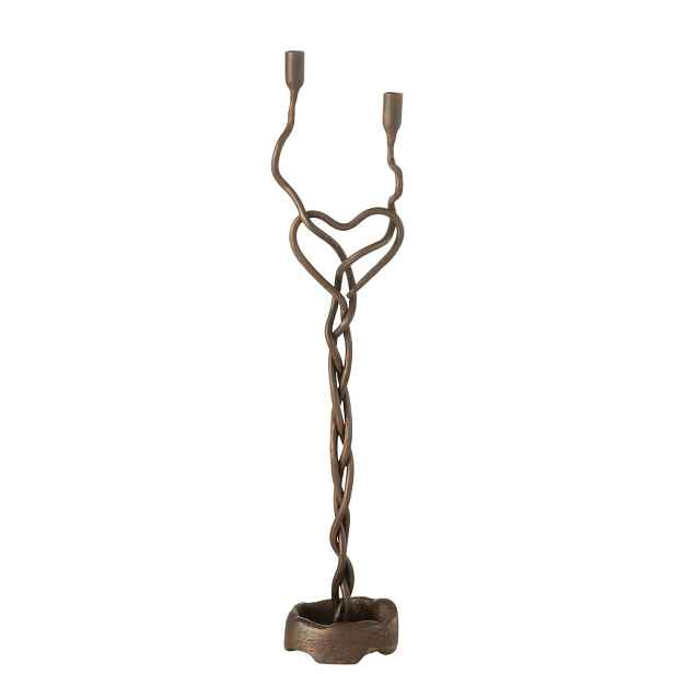 Bronzový antik kovový svícen se srdcem na úzké svíčky Noir - 9*8*48 cm J-Line by Jolipa