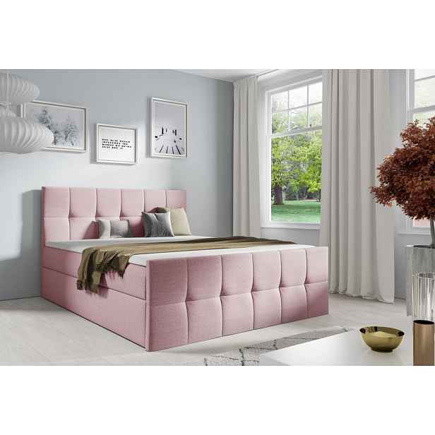 Jednolůžková postel CHLOE - 120x200, růžová + topper ZDARMA