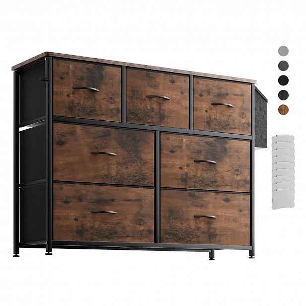 Komoda 7 látkových zásuvek 100x30x78 cm Hnědá Loft do ložnice
