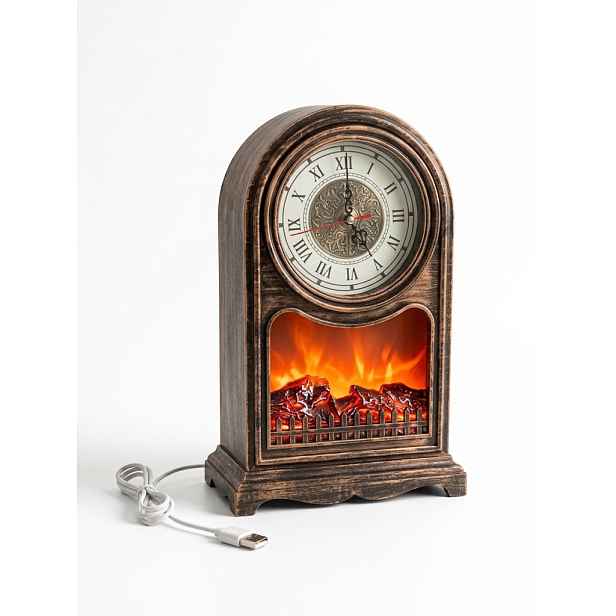 Led Dekorační Krb S Hodinami 40 CM Atrapa Ohně Retro Usb/baterie