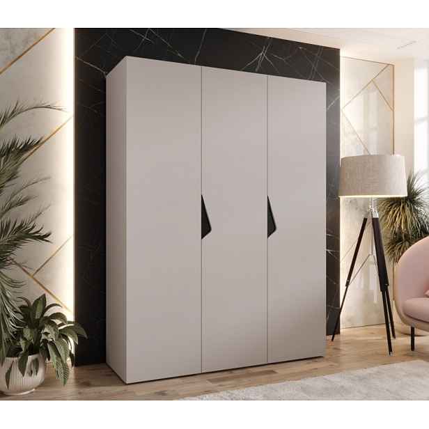 Třídveřová šatní skříň 150 cm AMARIS 1 - kašmír / černé úchyty