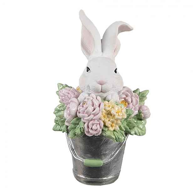 Jarní dekorace králíček v květech v kyblíčku - 8*9*15 cm Clayre & Eef