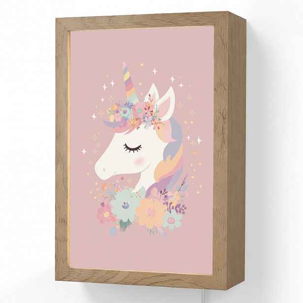 OnlyWow NÁSTĚNNÁ LAMPA Jednorožec - růžová - květiny 20x30 cm