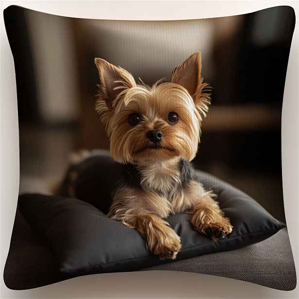 TEMU 1ks Vintage Polštář Yorkshire Terrier, 100% Polyester, Pratelný v Pračce, Zipový Uzavírání, Jednostranný Tisk, Dekorativní Potah na Polštář