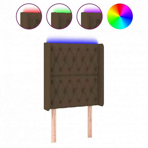 vidaXL Čelo postele s LED tmavě hnědé 83 x 16 x 118/128 cm textil