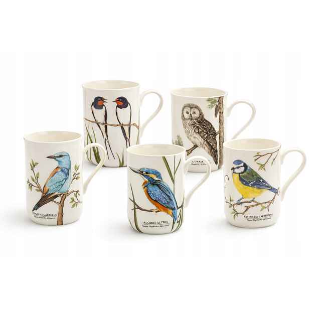 5 x porcelánový hrnek s motivem „Ptáci Polský“ 300 ml hrnky kpl sada