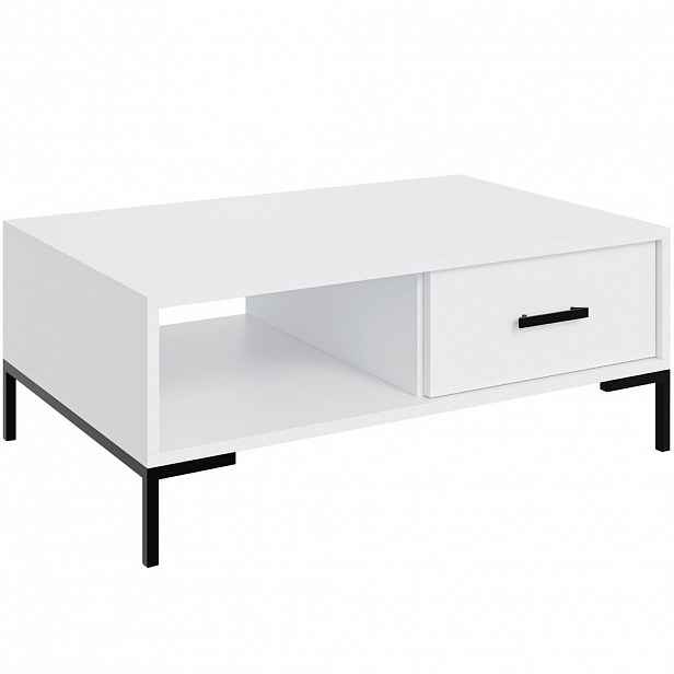 Beautysofa KONFERENČNÍ STOLEK Selena se zásuvkou a otevřenou přihrádkou, kovové nohy, tiché dovírání, bílá, 100 × 60 cm