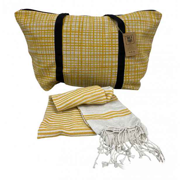 Stylový set plážové tašky + osušky HAMAM 75x150 cm, okrově žlutý