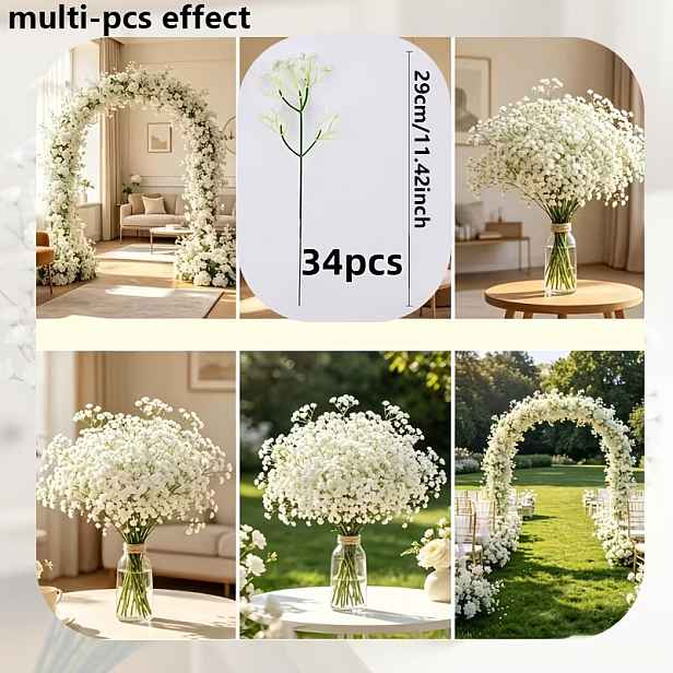 TEMU Kytice z umělých gypsophil stonky, vysoce kvalitní bílá umělá květinová aranžmá gypsophila pro svatební a narozeninovou dekoraci, stylizaci