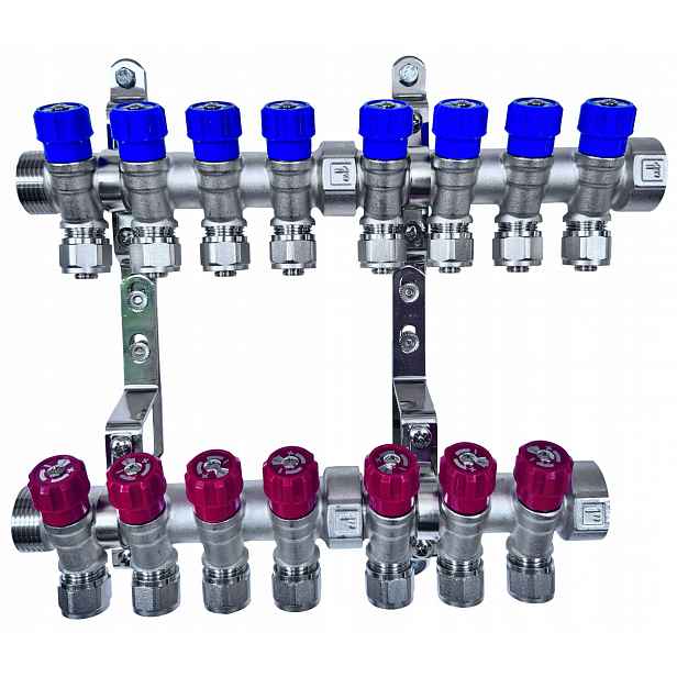 X-home Rozdělovač Pex 1" x 16 mm 8 Obvodů Studené Vody 7 Obvodů Teplé Vody