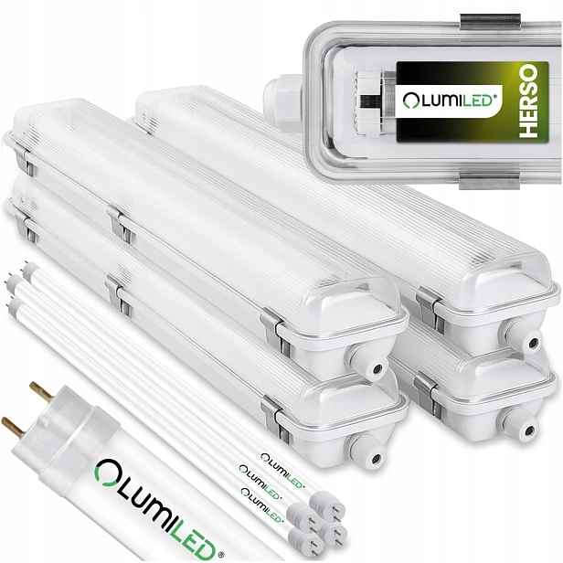 4x Hermetické svítidlo 60 cm Lampa T8 do garáže 4x Led žárovka Tuba 9W