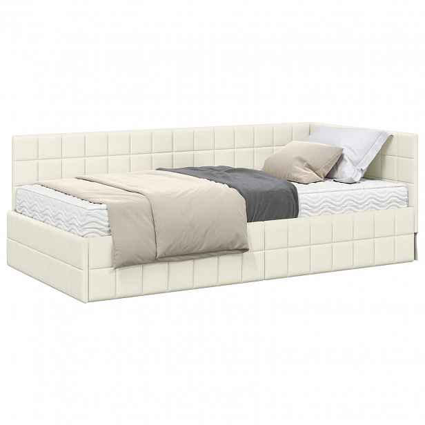 vidaXL Rohový rám postele s matrací 2 ks Krémová 90 x 190 cm samet