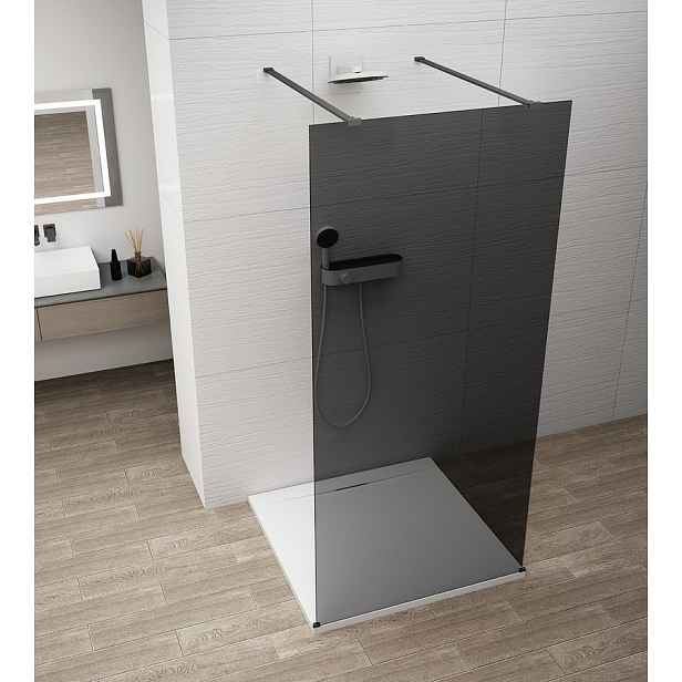 Polysan Esca - Sprchová stěna Walk-In 100x210 cm, Antidrop, kouřové sklo/matná černá ES1210-06