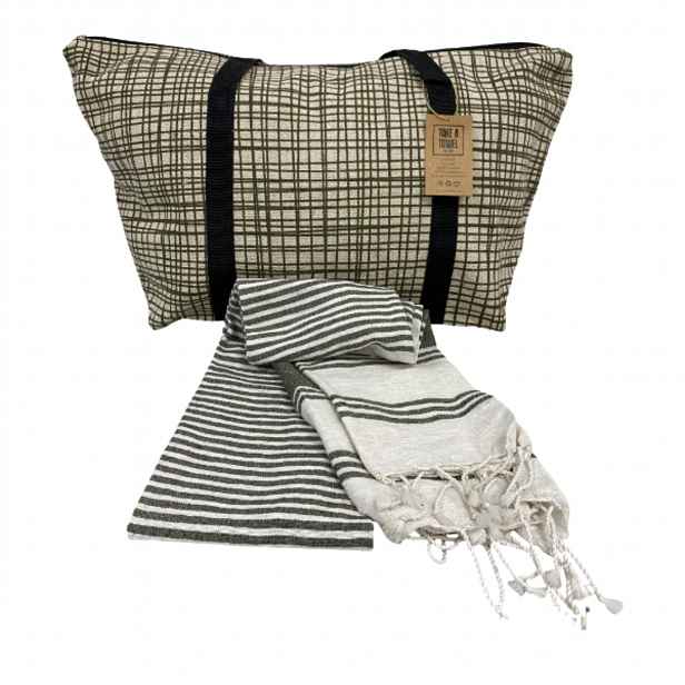 Stylový set plážové tašky + osušky HAMAM 75x150 cm, khaki