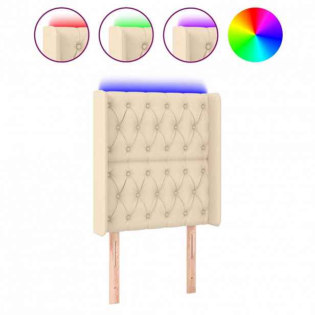 vidaXL Čelo postele s LED krémové 83 x 16 x 118/128 cm textil