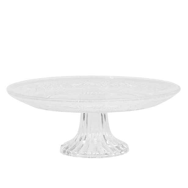 Skleněný podnos na noze se zdobením Glass Pattern - Ø 20*7,5 cm Chic Antique