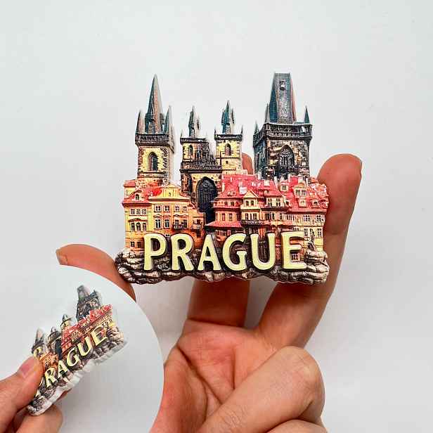 TEMU 1 ks 3D magnetka na ledničku s českých tisíc věží, Praha, 3D stereoskopický kreativní prémiový magnet na ledničku z pryskyřice, kreativní
