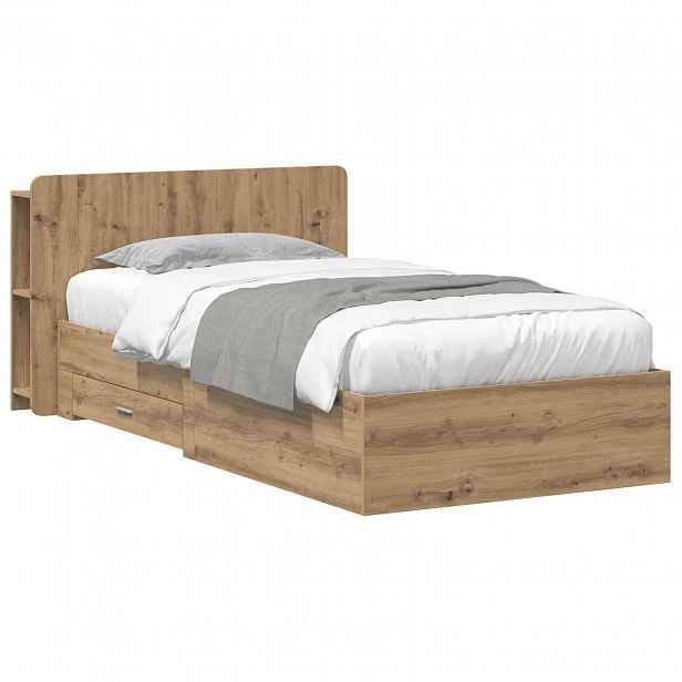 vidaXL Rám postele s úložným prostorem s čelo Dub artisan 90 x 190 cm