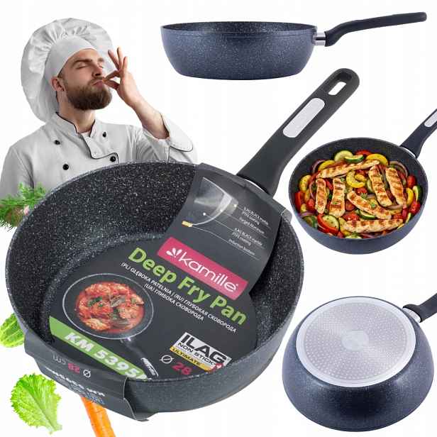 Pánev Pevná Hluboká Mramorová Wok Indukce Plyn 28 cm Kamille