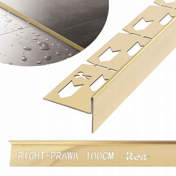 Spádová lišta do sprchové vaničky 100CM Zlatý Lesk Gold Pravá Rea
