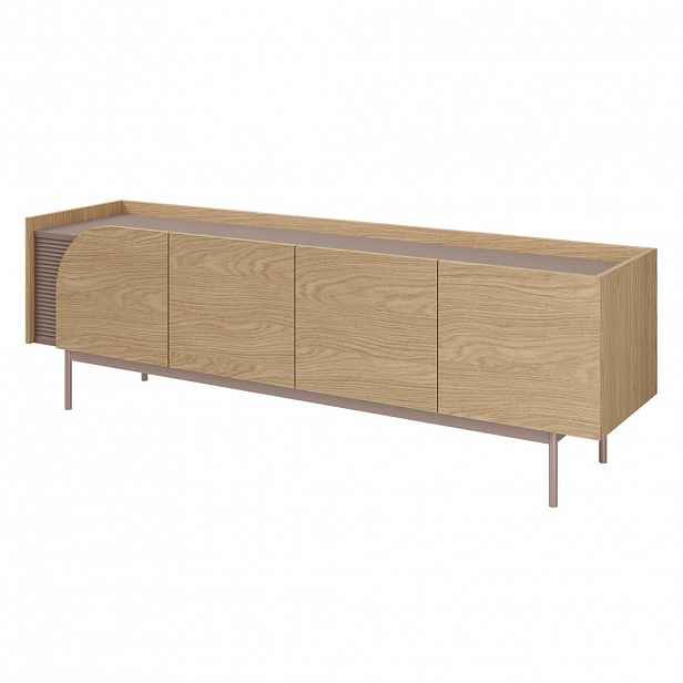 Beautysofa NÍZKÁ KOMODA Camel se 4 dvířky a rýhovaným detailem, 172 cm, jarní dub + Toffee