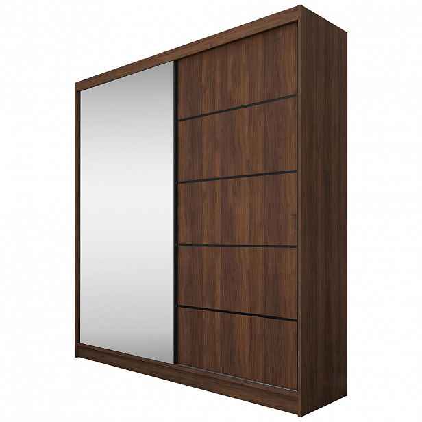 Beautysofa SKŘÍŇ S POSUVNÝMI DVEŘMI Marika II se zásuvkami a zrcadlem, 200 / 216 / 61 cm, ořech + černá