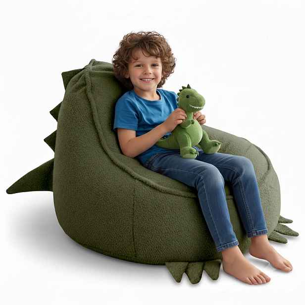 Dreamroots SEDACÍ VAK PRO DĚTI Dino 75/75/55 cm, měkké bouclé 315 g/m², snímatelný potah, Forest Whisper