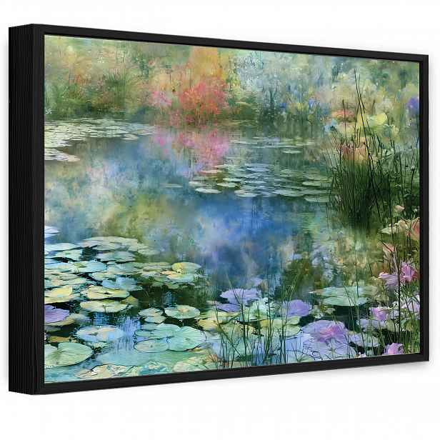 Obraz V Černém Rámu Na Plátně Les Rybník Lilie Obývací Pokoj Ložnice 90x60
