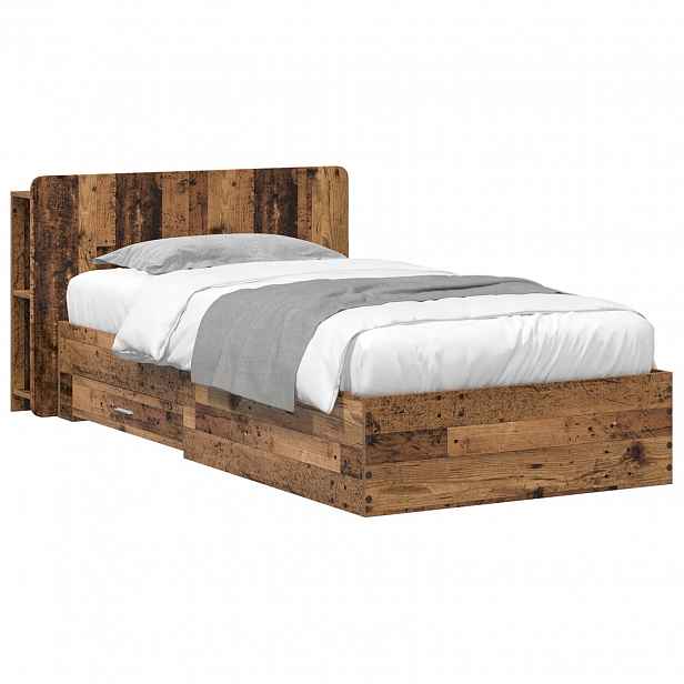 vidaXL Rám postele s úložným prostorem s čelo Staré dřevo 90 x 190 cm