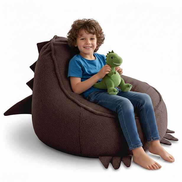 Dreamroots SEDACÍ VAK PRO DĚTI Dino 75/75/55 cm, měkké bouclé 315 g/m², snímatelný potah, Cocoa Brown
