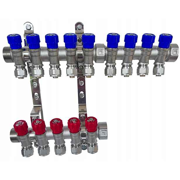 X-home Rozdělovač Pex 1" x 16 mm 9 Obvodů Studené Vody 5 Obvodů Teplé Vody