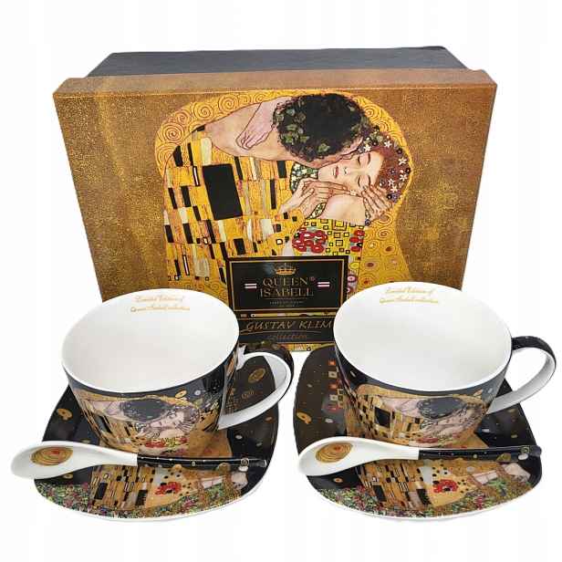 Exkluzivní sada porcelánových šálků Gustav Klimt „Polibek“ lžičky