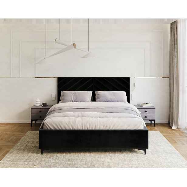 FDM Čalouněná postel Elegante se zvedacím roštem Paris černá, velikost 160x200