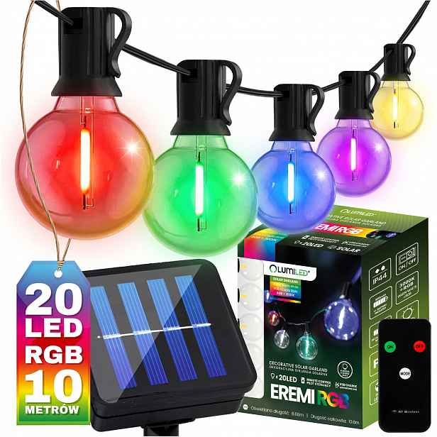 Solární Zahradní Girlanda Světelná 20 Led 10m Teplá Barevná Rgb Žárovky
