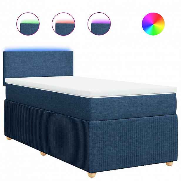 vidaXL Box spring postel s matrací modrá 100 x 200 cm textil