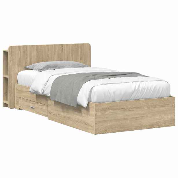vidaXL Rám postele s úložným prostorem s čelo Dub sonoma 90 x 190 cm